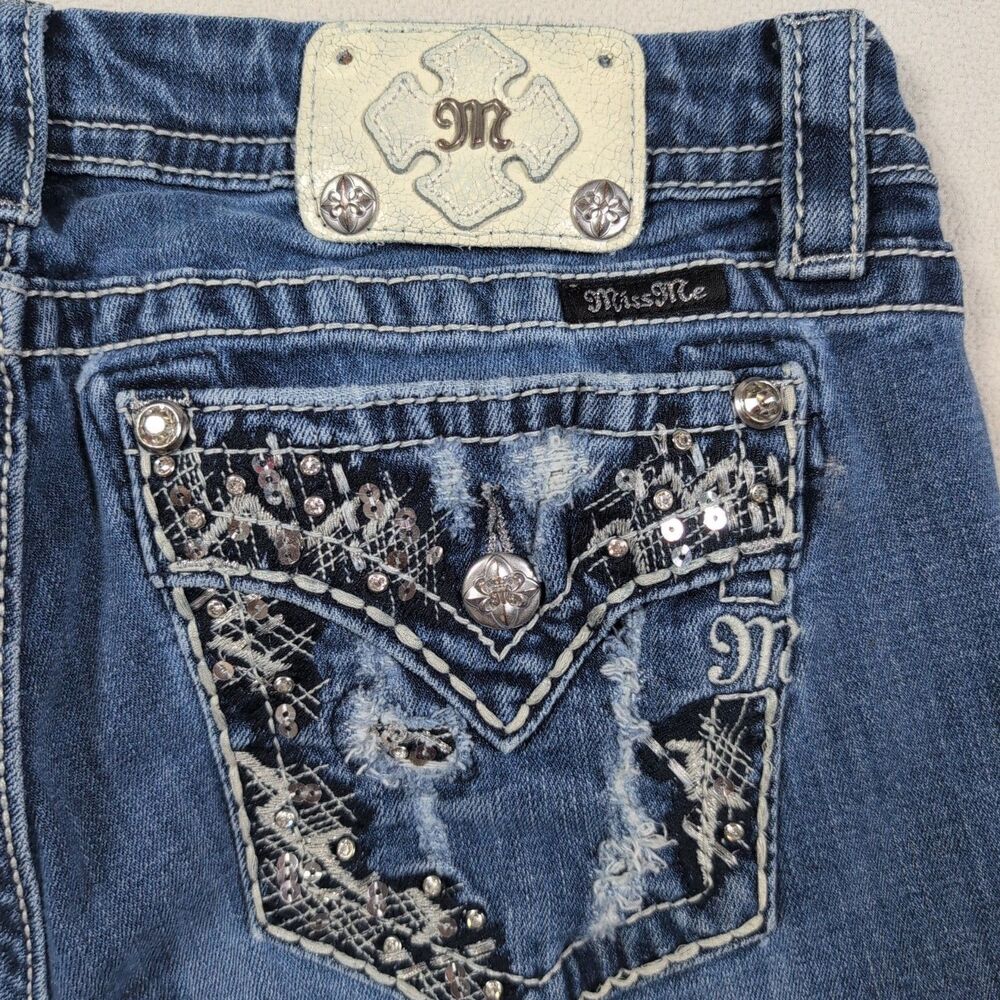 Miss Me Mid Rise Easy Boot Cut Leg Women's Blue Rhinestone 31 X 28 Jeans